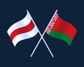 Two Crossed Waving Belarus Flag On Isolated dark Background. Belarus Flag Vector Illustration