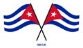 Two Crossed Waving Cuba Flag On Isolated White Background. Cuba Flag Vector Illustration Royalty Free Stock Photo