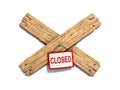 Two crossed wooden planks nailed on white background 3d rendering. Out of order sign, forbidden entrance symbol, closed sign Royalty Free Stock Photo