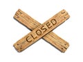 Two crossed wooden planks nailed on white background 3d rendering. Out of order sign, forbidden entrance symbol, closed sign Royalty Free Stock Photo