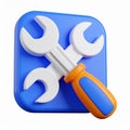 Two Crossed Wrenches with Screwdriver on Blue Background on transparent background Royalty Free Stock Photo