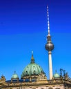 Two Crosses East German TV Tower Cathedral Berlin Germany