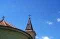 Two Crosses of the Temple. Top view with sky background in a lovely countryside village.