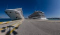 two cruise ships at the dock in the harbor Royalty Free Stock Photo