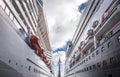 Two cruise ships docked on pier on sunny days Royalty Free Stock Photo