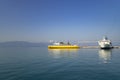 Two cruise ships or ocean liners docking at the harbour passenger ferry port Royalty Free Stock Photo