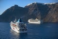 Two cruise ships in the gulf of santorini Royalty Free Stock Photo