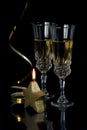 Two crystal glasses with champagne on black background Royalty Free Stock Photo