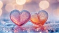 Two Crystal Hearts Resting on Sparkling Ice Royalty Free Stock Photo