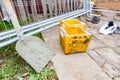 Empty concrete cube molds for compressive strength test of the cement mixture Royalty Free Stock Photo