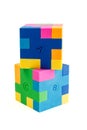 Two cube puzzle of multi-colored rubber shapes. Concept of decision making process, creative, logical thinking. Logical tasks Royalty Free Stock Photo
