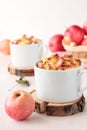 Two cup of wheat bread pudding with apples Royalty Free Stock Photo