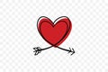 Two Cupid s arrows in the continuous drawing of lines in the form of a heart in a flat style. Continuous black line