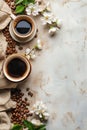 Two Cups of Coffee With Beans and Flowers Royalty Free Stock Photo