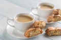 Two cups of coffee with cantuccini Royalty Free Stock Photo