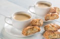 Two cups of coffee with cantuccini Royalty Free Stock Photo