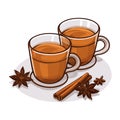 Two cups of coffee with cinnamon and star anise. Vector illustration Royalty Free Stock Photo