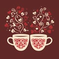 Two cups of coffee with heart-shaped pattern. Coffee Valentines Day clipart, AI Generated Royalty Free Stock Photo