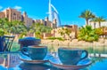 Two cups of coffee, Souk Madinat Jumeirah market, Dubai, UAE