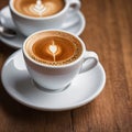 Two Cups of Coffee on a Wooden Table with Heart Shape Royalty Free Stock Photo