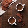 Two cups of coffee on wooden table Royalty Free Stock Photo