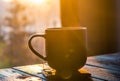 Two cups with coffee on the wooden table Royalty Free Stock Photo