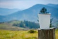 Two cups with coffee on the wooden table Royalty Free Stock Photo