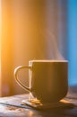 Two cups with coffee on the wooden table Royalty Free Stock Photo