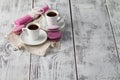 Two cups of freshly brewed espresso coffee Royalty Free Stock Photo