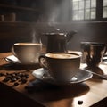 Two cups of freshly brewed steaming coffee. Royalty Free Stock Photo