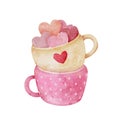 Two cups with hearts for Valentines day