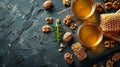 Two Cups of Honey and Nuts on Table Royalty Free Stock Photo