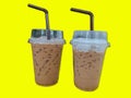 Two cups of ice-cold coffee with brown straws, Royalty Free Stock Photo