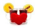 Two cups of mulled wine with heart Royalty Free Stock Photo