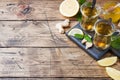 Two cups of natural herbal tea ginger lemon mint and honey on a wooden background. Copy space Royalty Free Stock Photo