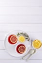 Two cups of red fruit and herbal tea with lemon slice Royalty Free Stock Photo