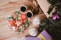 Tea and home made gingerbread under Christmas tree Royalty Free Stock Photo