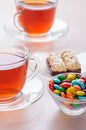 Two cups of tea, iced chocolates Royalty Free Stock Photo