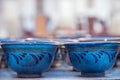 Two cups with traditional uzbekistan ornament on a street market Royalty Free Stock Photo