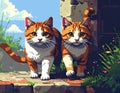 Two Curious Cats Walking Outdoors in Bright Sunlight Royalty Free Stock Photo
