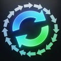 Two curved arrows form a circular synchronization symbol, highlighted by neon blue Royalty Free Stock Photo