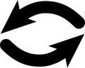Two curved black arrows rotating in a circular motion, creating a continuous loop that symbolizes repetition, exchange