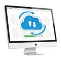 Two curved blue arrows encircle the cloud emphasizing data transfer Royalty Free Stock Photo
