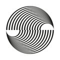 Two curved circles. Abstract line pattern. Dynamic optical Vector effect. Black white graphic. Royalty Free Stock Photo