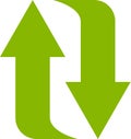 Two curved green arrows pointing up and down, symbolizing concepts like exchange, refresh, upload, download, import