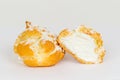 Two custard cakes shot on a white background under tenderloin Royalty Free Stock Photo