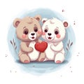 Two cute adorable baby bears holding a heart, a couple in love for valentines day Royalty Free Stock Photo