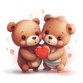 Two cute adorable baby bears holding a heart, a couple in love for valentines day Royalty Free Stock Photo