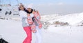 Two cute attractive young women at a ski resort Royalty Free Stock Photo