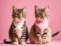 Two cute bengal kittens on pink background.